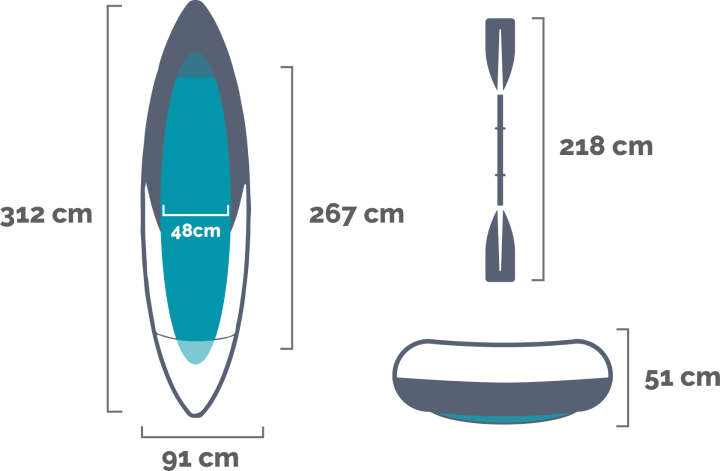 Dimensions and shape Explorer K2 Kayak